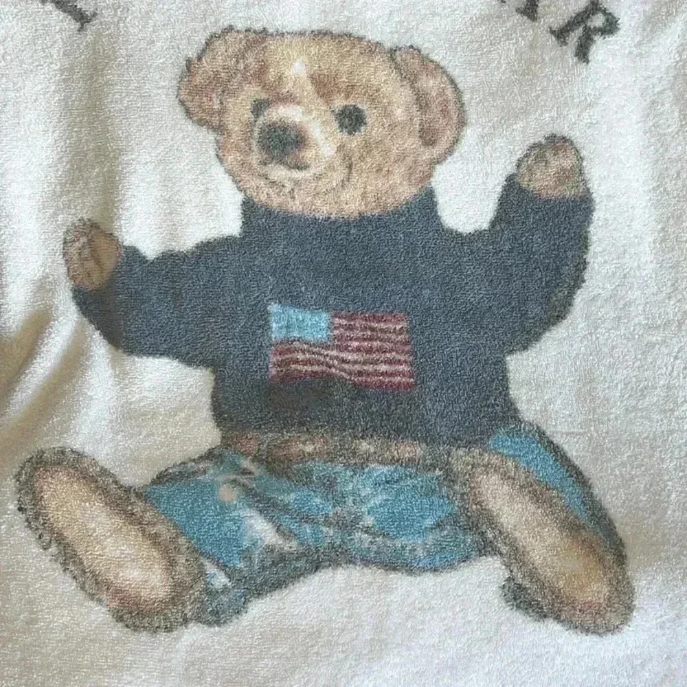 Vintage Polo Ralph Lauren Bear USA Flag Beach Bath Towel 35 